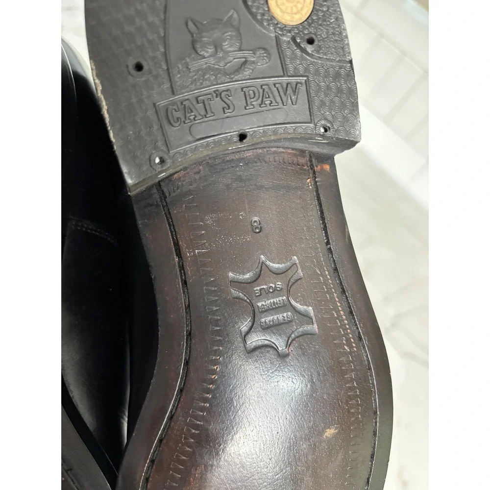 Oakton Classics Mens Black Leather Cap Toe Oxford Dress Shoes Cat's Paw Heel 8 D
